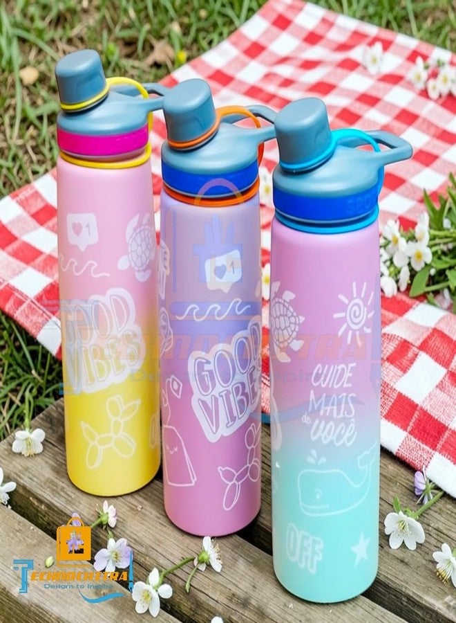 TECHNOCHITRA Stainless Steel Water Bottle 900 ml | Leakproof Metal Bottle with Handle Lid | Stylish Gradient Sports Water Bottle for Gym, School & Office | Sipper Water Bottle for Kids & Adults - Image 2