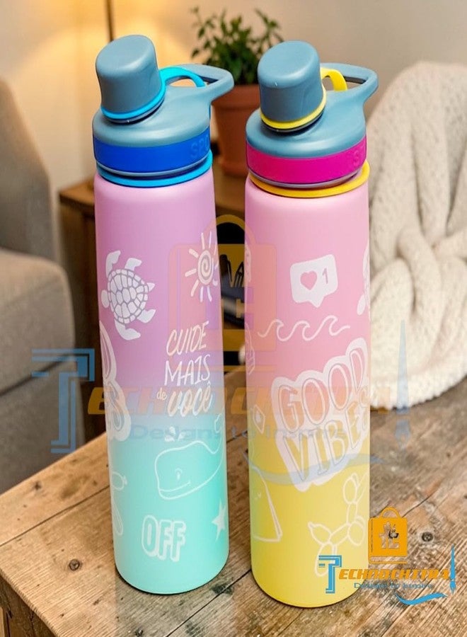 TECHNOCHITRA Stainless Steel Water Bottle 900 ml | Leakproof Metal Bottle with Handle Lid | Stylish Gradient Sports Water Bottle for Gym, School & Office | Sipper Water Bottle for Kids & Adults - Image 5