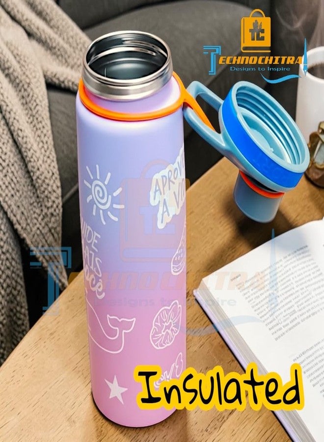 TECHNOCHITRA Stainless Steel Water Bottle 900 ml | Leakproof Metal Bottle with Handle Lid | Stylish Gradient Sports Water Bottle for Gym, School & Office | Sipper Water Bottle for Kids & Adults - Image 4