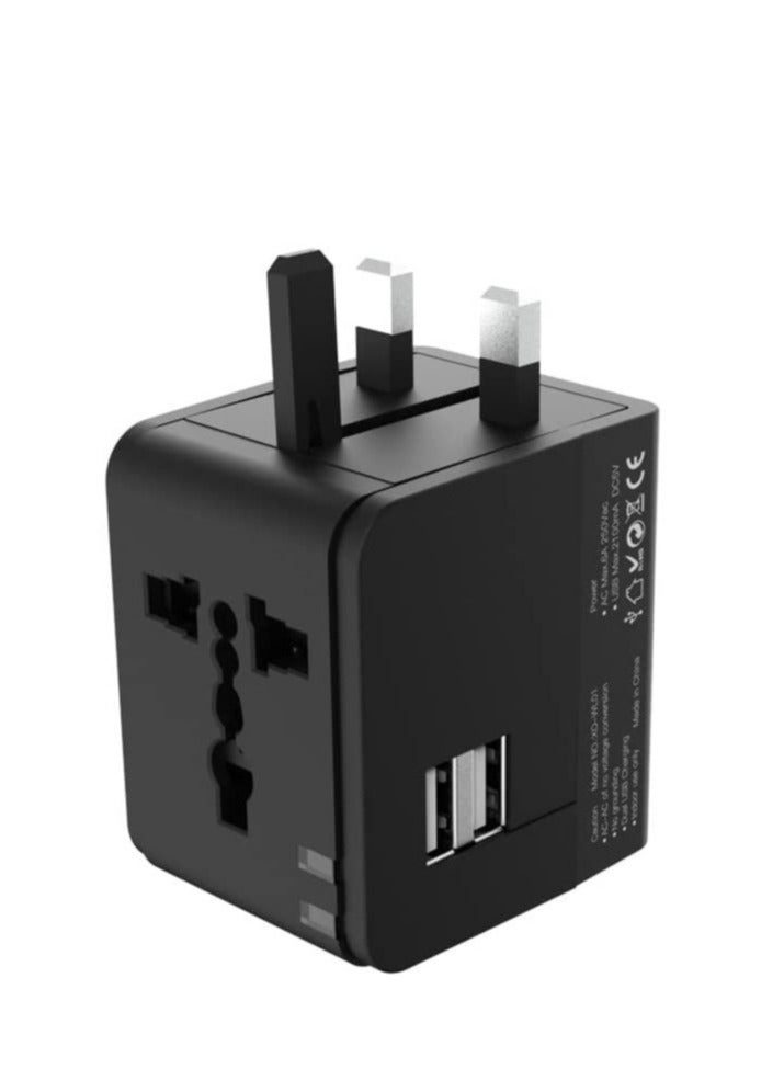 XO WL01 Dual-USB Multi-Function International Travel Adapter, 2 USB ports 1 Converter Power 1500w(Max), Smart Charging adapter with Overcurrent Protection and much more Charging Head UK/US/EU/AU - Image 1
