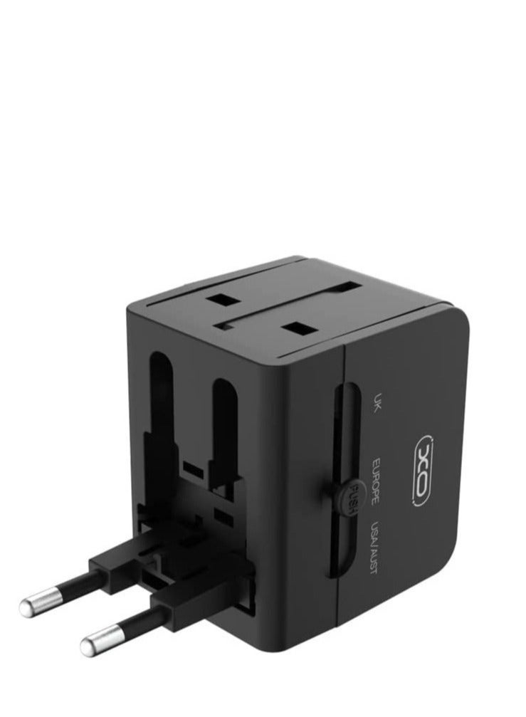 XO WL01 Dual-USB Multi-Function International Travel Adapter, 2 USB ports 1 Converter Power 1500w(Max), Smart Charging adapter with Overcurrent Protection and much more Charging Head UK/US/EU/AU - Image 3