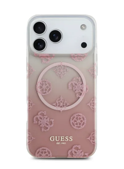جس iPhone 17 Pro Max MagSafe PC+TPU Case With Gradient Peony & Glitter Pattern / Easy Snap-On / Drop Protection / Slim Profile / Lightweight Back Cover / Comfortable Grip - Pink