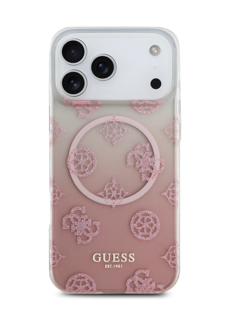 GUESS iPhone 17 Pro Max MagSafe PC+TPU Case With Gradient Peony & Glitter Pattern / Easy Snap-On / Drop Protection / Slim Profile / Lightweight Back Cover / Comfortable Grip - Pink - Image 1