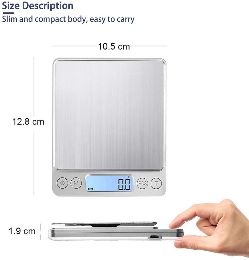 Fayby Professional Digital LCD Light Table Top Electronic Weight Scale for Kitchen and Jewelry 01 g to 500 g_Silver - Image 2