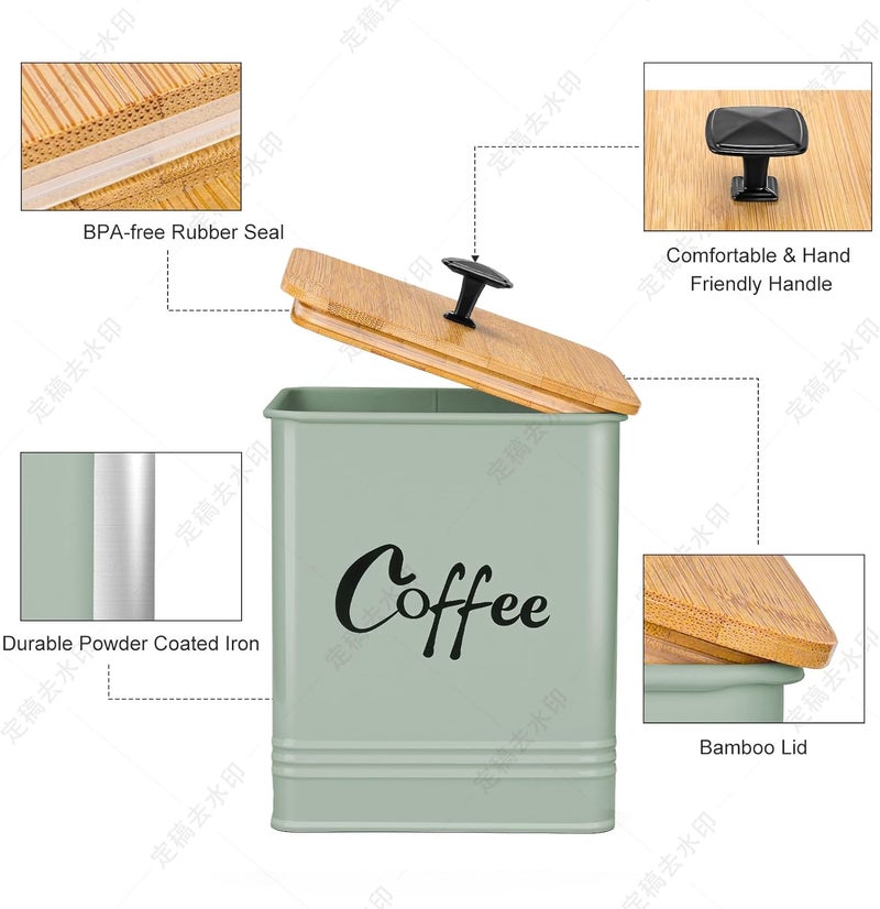 LUKMILEE Coffee Canister,Airtight 40 oz Large Iron Black Storage Container for Coffee Grounds, Beans, Pods & More,Accessories & Gifts (Saga Green) - Image 4
