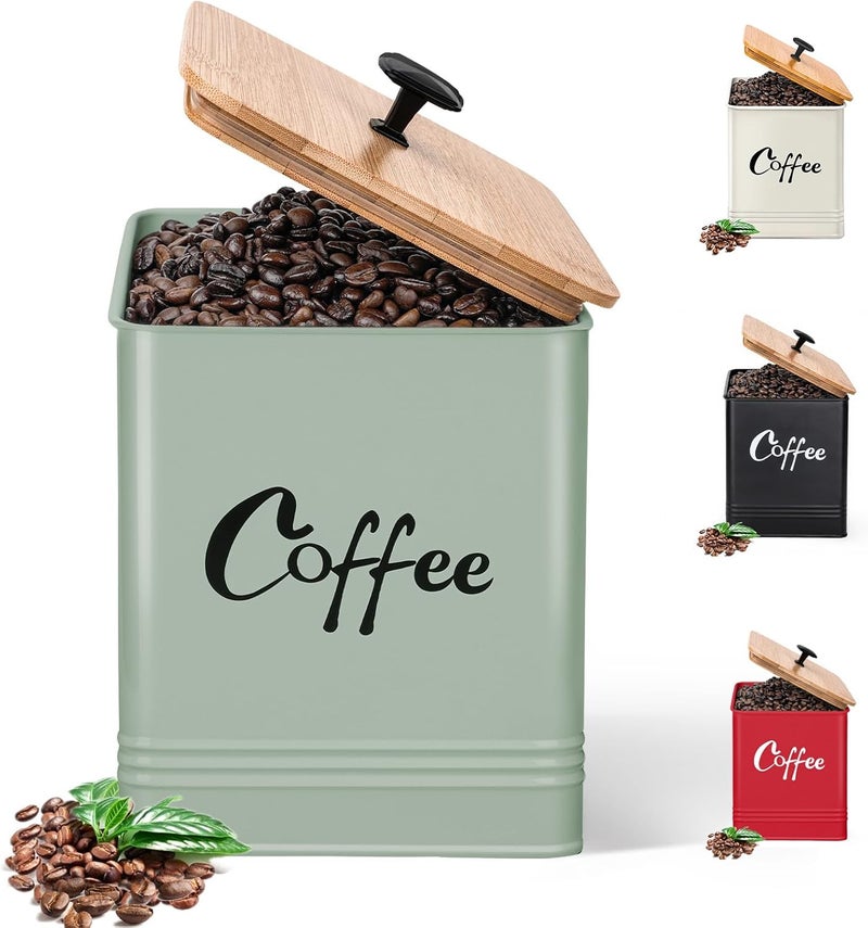 LUKMILEE Coffee Canister,Airtight 40 oz Large Iron Black Storage Container for Coffee Grounds, Beans, Pods & More,Accessories & Gifts (Saga Green) - Image 1