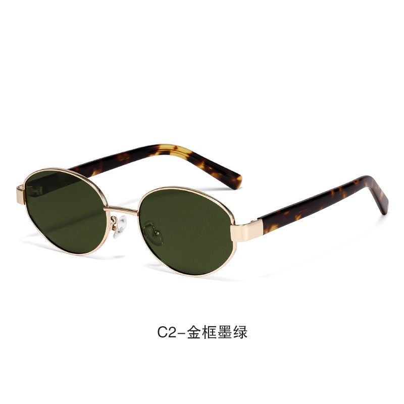Generic Retro Y2K Oval Sunglasses Unisex 8800 C2 gold frame dark green 