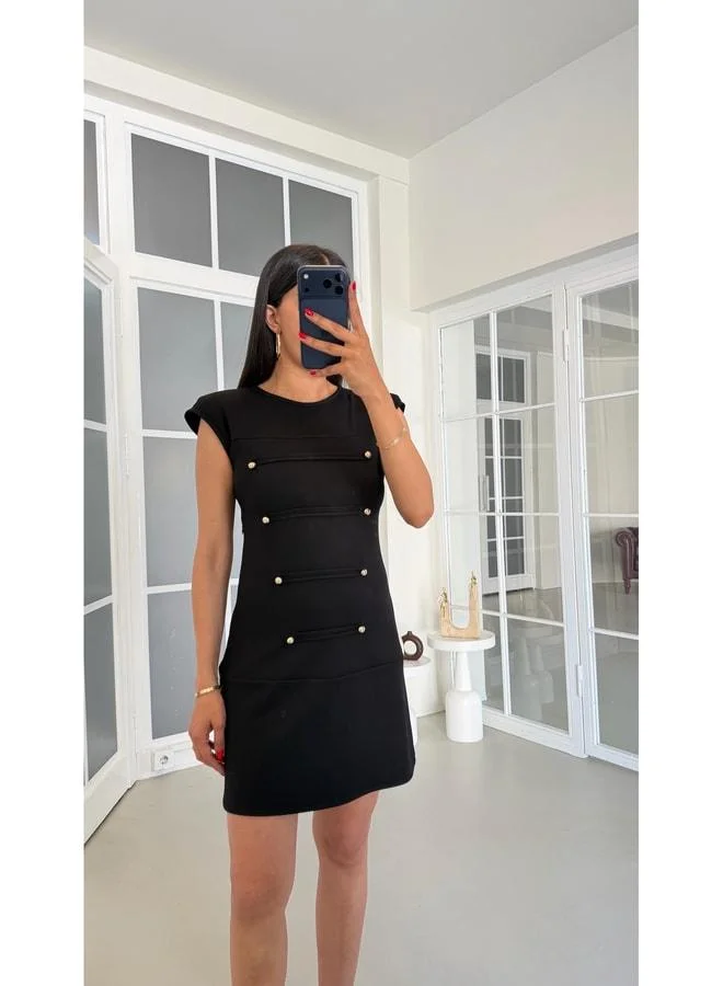 Gaus  Black Ruffled Button Dress GAUS-01829 for Women | Best Price UAE
