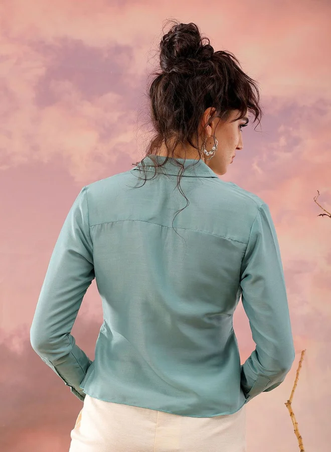 Freehand Freehand Women Green Regular Fit Top with Zip Closure