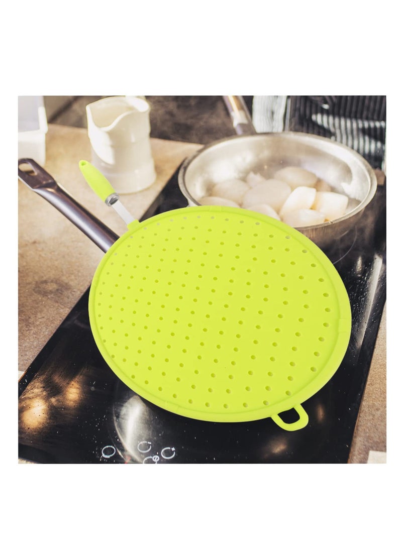 Green Stainless Steel Griddle Lid Silicone Oil Splatter Protector for Frying Pan Cooking Grease Guard Safety Cover - Image 3