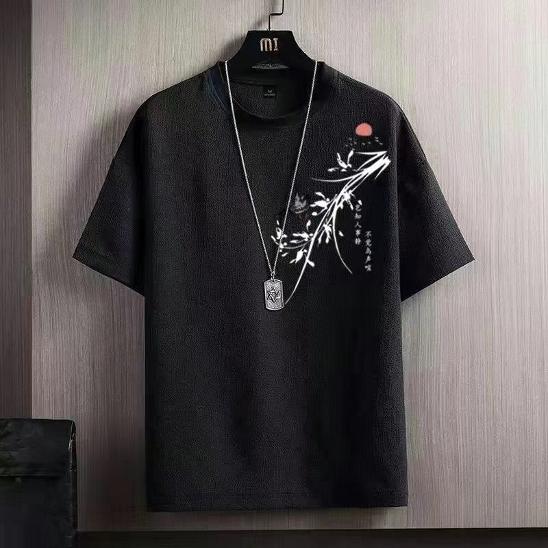 2025 New Ice Silk Short Sleeve Men's Summer Thin Ant T-shirt National Fashion Loose plus size Round Neck Half Sleeve T-shirt - Image 1