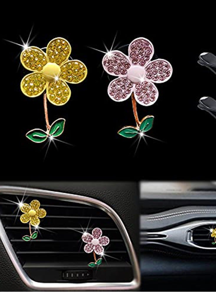 KASTWAVE Sun Flower Gold Yellow Pink Flower Car Air Fresher Car Aromatherapy Clip Sparkling Cute Flower Car Vent Decoration - Image 1