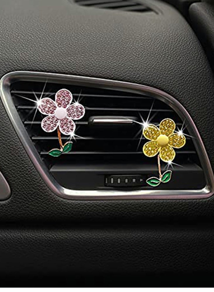 KASTWAVE Sun Flower Gold Yellow Pink Flower Car Air Fresher Car Aromatherapy Clip Sparkling Cute Flower Car Vent Decoration - Image 4