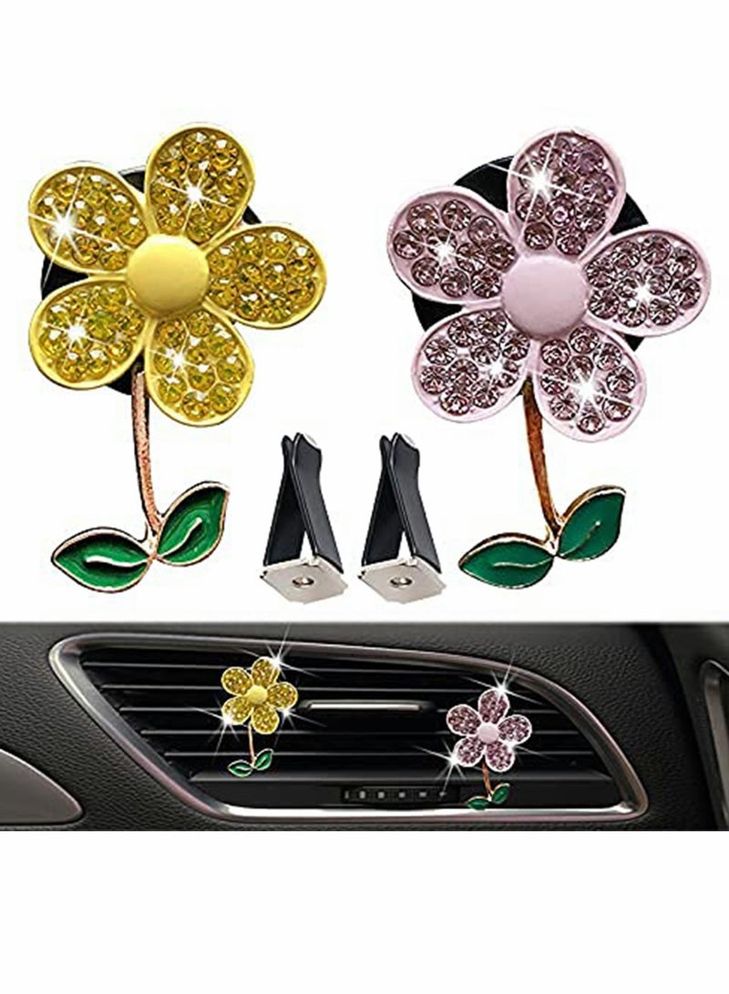 KASTWAVE Sun Flower Gold Yellow Pink Flower Car Air Fresher Car Aromatherapy Clip Sparkling Cute Flower Car Vent Decoration - Image 2