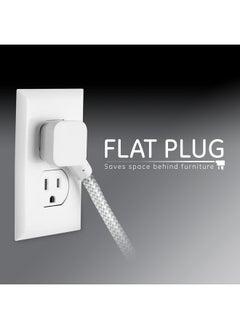 GE GE 3-Outlet Power Strip Extension Cord with Multiple Outlets 15 Ft Braided Short Cord Extension Cord Grounded Flat Plug Extension Cord ETL Listed White 40530  - Image 5