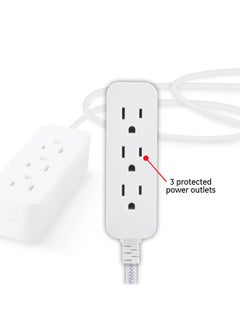 GE GE 3-Outlet Power Strip Extension Cord with Multiple Outlets 15 Ft Braided Short Cord Extension Cord Grounded Flat Plug Extension Cord ETL Listed White 40530  - Image 2