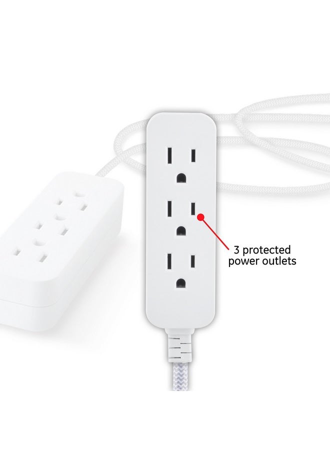 GE - GE 3-Outlet Power Strip Extension Cord with Multiple Outlets 15 Ft Braided Short Cord Extension Cord Grounded Flat Plug Extension Cord ETL Listed White 40530 - Image 1