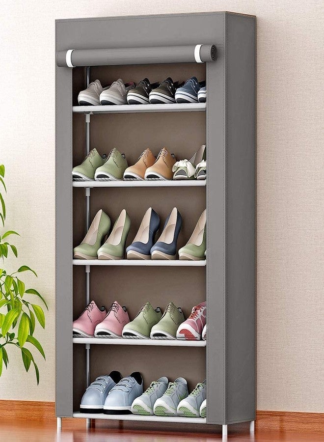 Ebee Metal 5 Shalves Shoe Cabinet (Grey), 58D x 28W x 91H Centimeters, 580 Mm Depth - Image 1