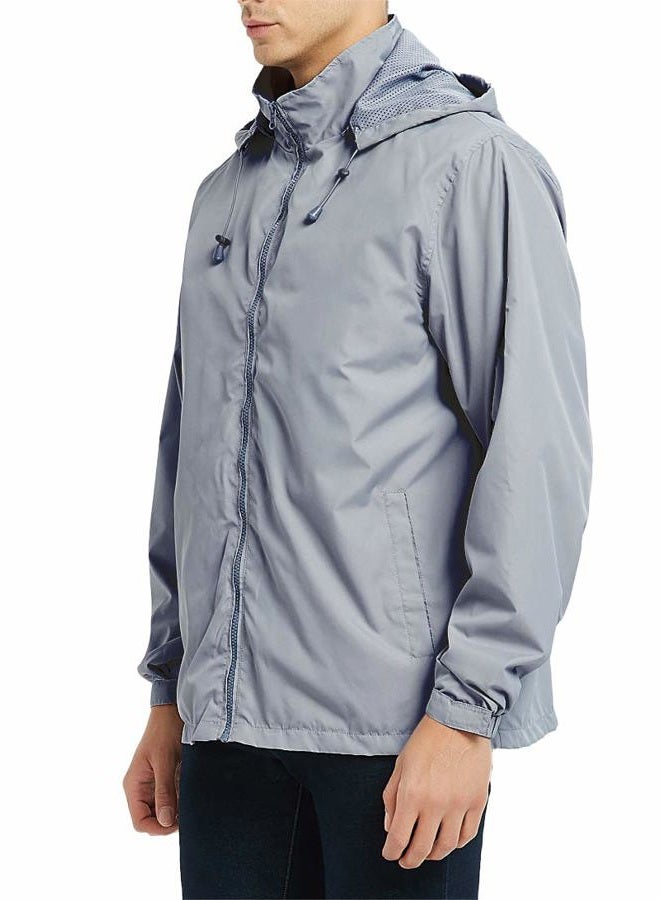 MADHERO Mens Lightweight Windbreaker Waterproof Rain Jacket with Removable Hood, Dark Grey, L - Image 2