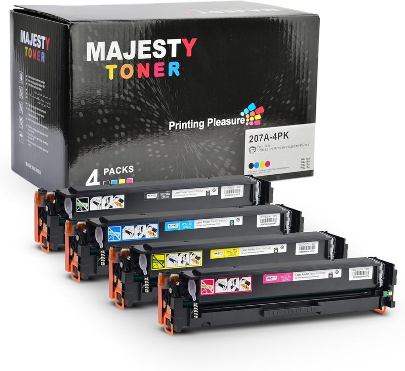 Majesty 207A W2210 W2211 W2212 W2213 متوافقة مع HP Color Laserjet Pro M255dw M255nw MFP M282nw MFP M283cdw MFP M283fdn MFP M283fdw أسود وسماوي وأصفر وأرجواني وقرمزي، إلخ. - Image 1
