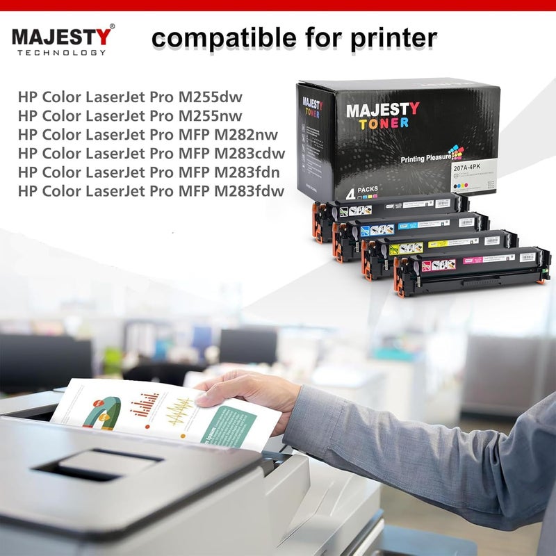 Majesty 207A W2210 W2211 W2212 W2213 متوافقة مع HP Color Laserjet Pro M255dw M255nw MFP M282nw MFP M283cdw MFP M283fdn MFP M283fdw أسود وسماوي وأصفر وأرجواني وقرمزي، إلخ. - Image 3