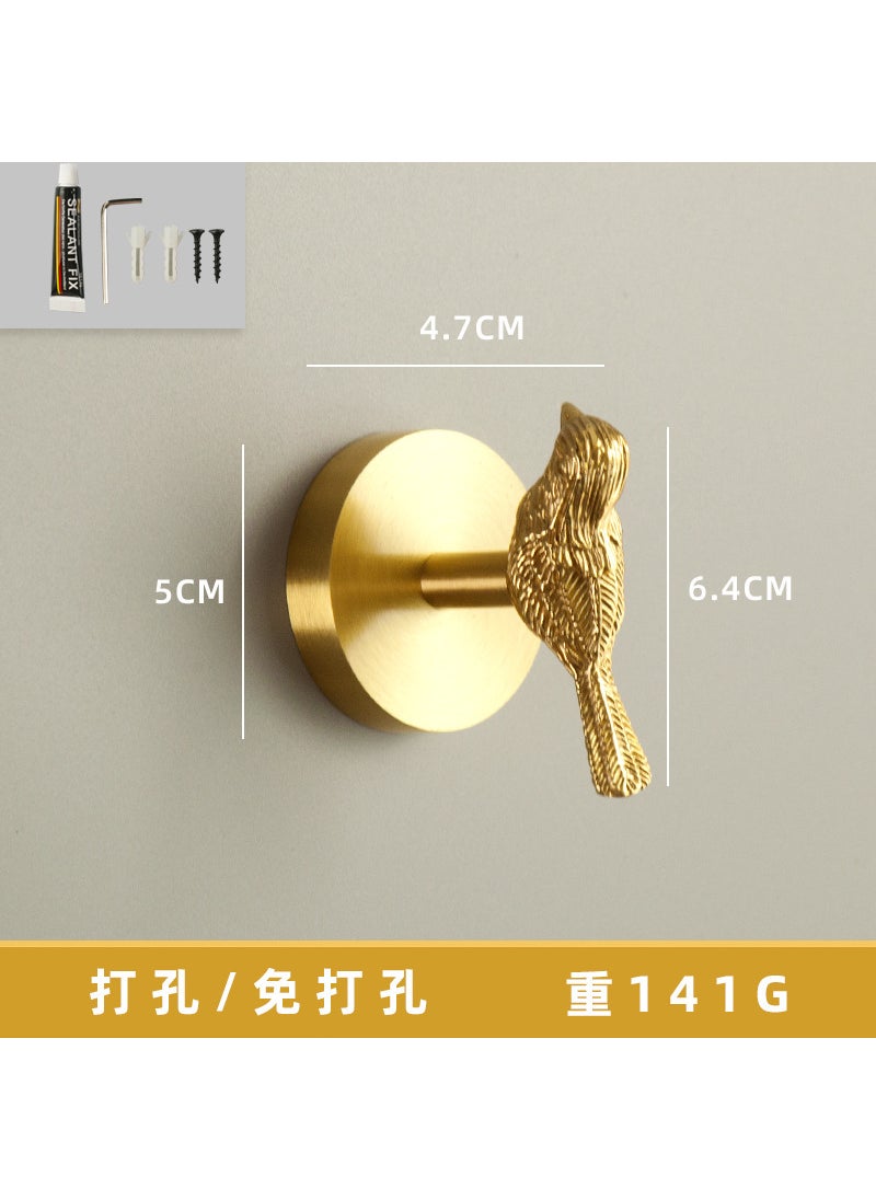 Generic New Nordic Style No-drilling Yellow Brass Animal Clothes Hooks For Entrance Bedroom Wall-mounted Coat Hat Hooks Brass Bird disc hook 