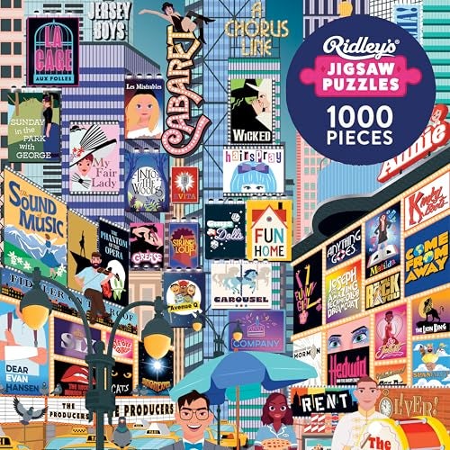 Ridley's Ridleys 50 MustSee Musicals Bucket List 1000Piece PuzzleUnique Graphics of Popular Broadway Musicals in New York CityRoom Dcor After CompletionGreat Gift for Musical Lovers - Image 1