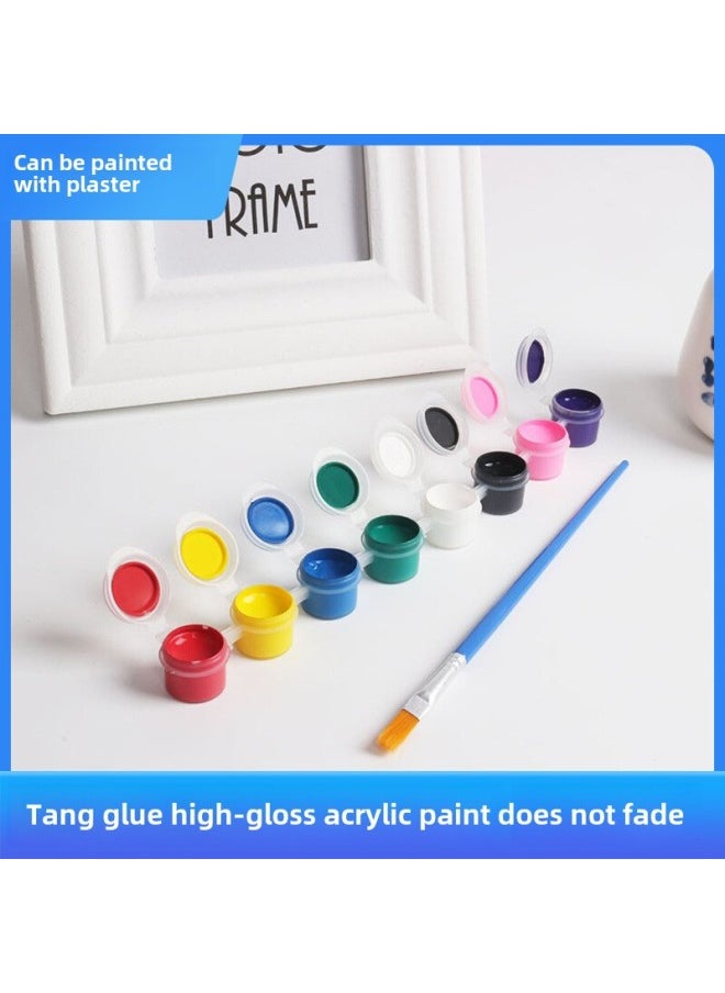 xozgdovg Liou Kulomi Gypsum Relief Painting Pendant Children's Handmade DIY Graffiti Doll Cinnamon Dog Aromatherapy Listing-Color:2 Brushes + 12 Paints + 1 Palette  - Image 1