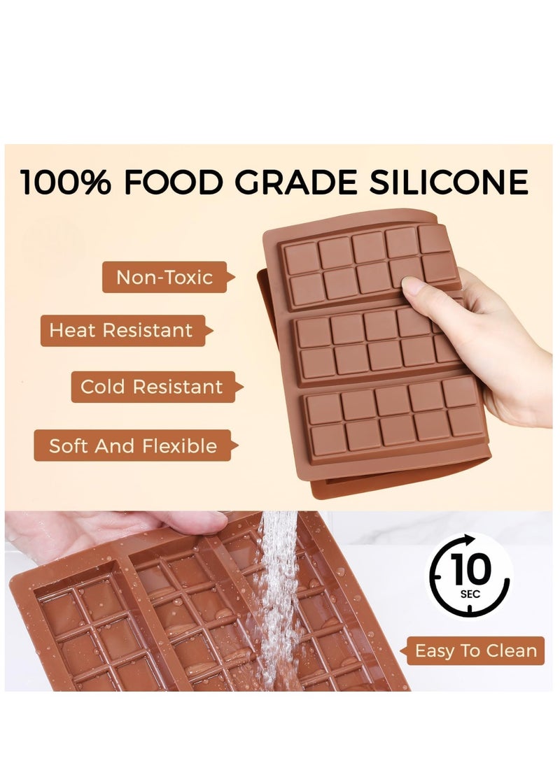 قالب بار الشوكولاتة - قالب سيليكون غير لاصق لألواح الشوكولاتة المصنوعة منزليًا والحلوى والوجبات الخفيفة | قالب سيليكون عميق صالح للطعام لشوكولاتة الحليب وألواح الفستق والمزيد - مرن وسهل الفك - Image 5