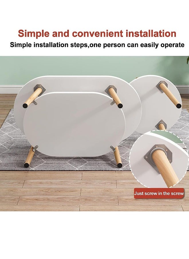 Nesting Coffee Table for Living Room Set of 2 Large Living Room Oval Coffee Tables and Small Round Side Table with Storage Rack 2 in 1 Sofa Tea Table with Solid Wood Color White Size(80x40x30)+(40x40x38)Cm
