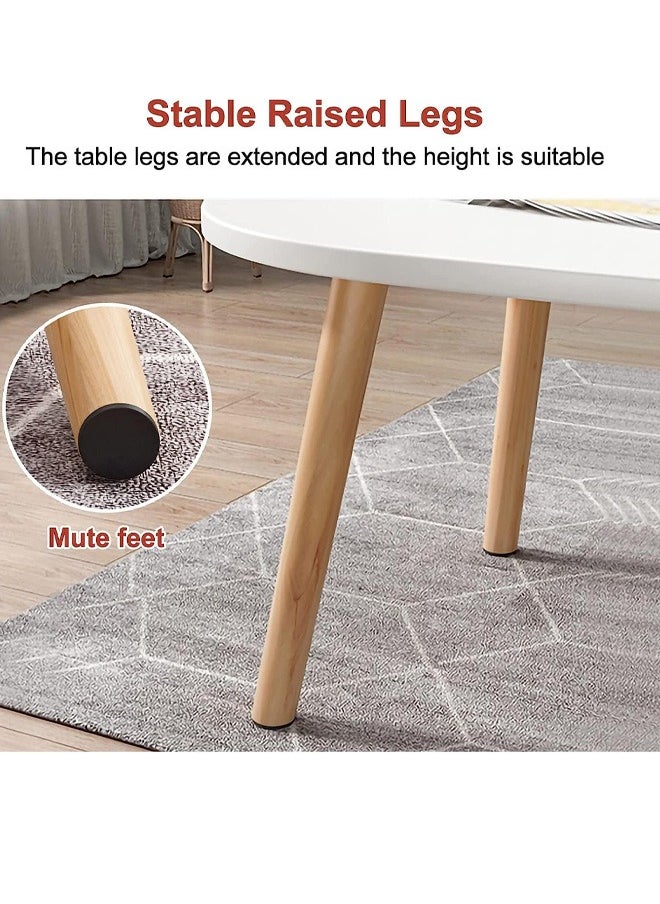 Nesting Coffee Table for Living Room Set of 2 Large Living Room Oval Coffee Tables and Small Round Side Table with Storage Rack 2 in 1 Sofa Tea Table with Solid Wood Color White Size(80x40x30)+(40x40x38)Cm