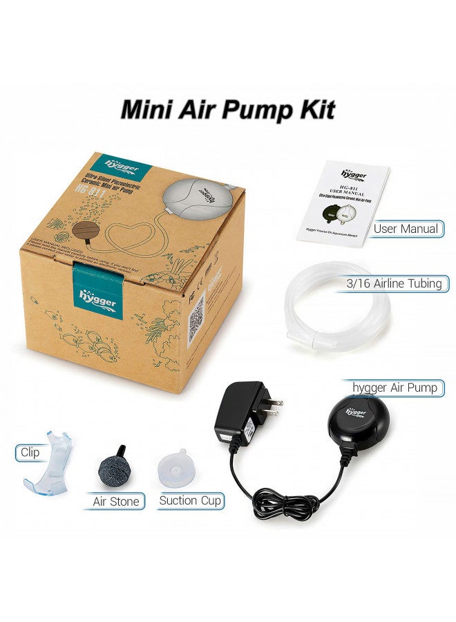 Hygger Quiet Mini Air Pump for Aquarium 1.5 Watt Oxygen Fish Air Pump for 1-15 Gallon Fish Tank with Air Stone Air Tubing Clip Black - Image 3