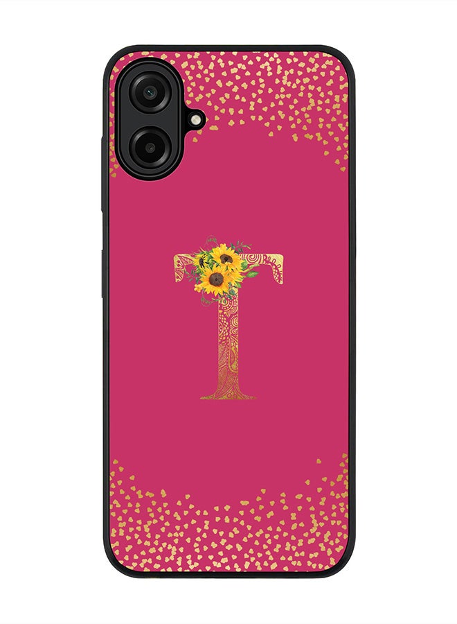 Stylizedd For Samsung Galaxy A07 4G Case,Slim fit Camera Protection, Shockproof Thin Phone cover  - Custom Floral Monogram - T ( Deep Pink )