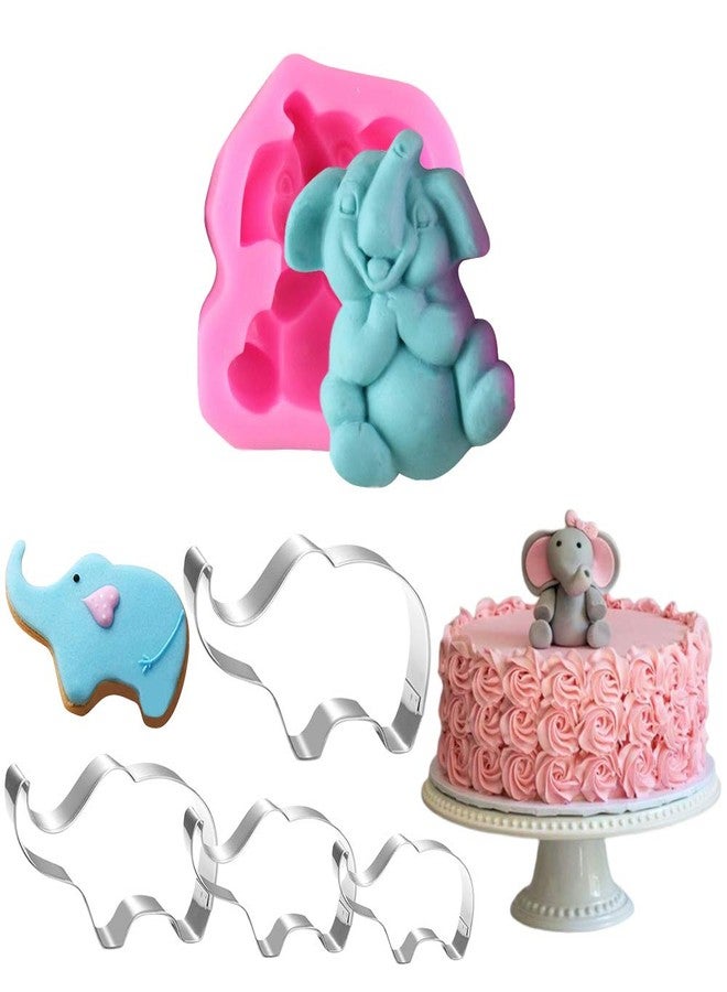 HiParty 6Pcs/Set Elephant Silicone Molds & Stainless Steel Cookie Cutters for Baby Shower, Elephant Fondant Gum Paste Cake Topper Decoration Tools Boy Girl Baby Shower Birthday Party Favors Supplies - Image 1