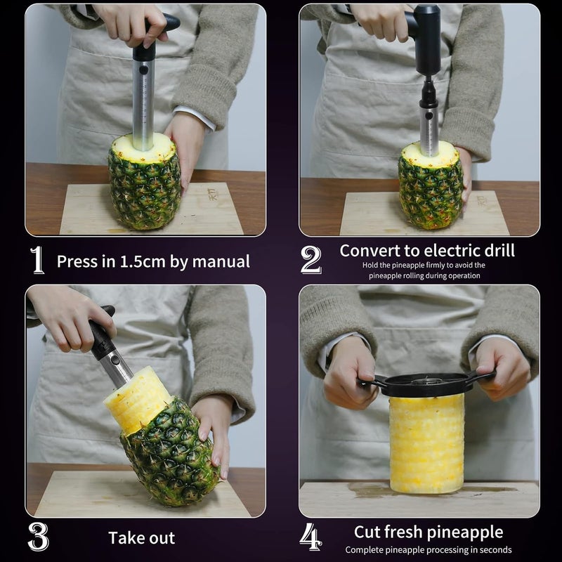 Newness Pineapple Corer Cutter, [Upgraded, Electric & Manual] Stainless Steel Fruit Pineapple Slicer with Electric Drill Accessory [Easier & Faster], Sturdy Pineapple Core Remover Kitchen Tool - Image 5
