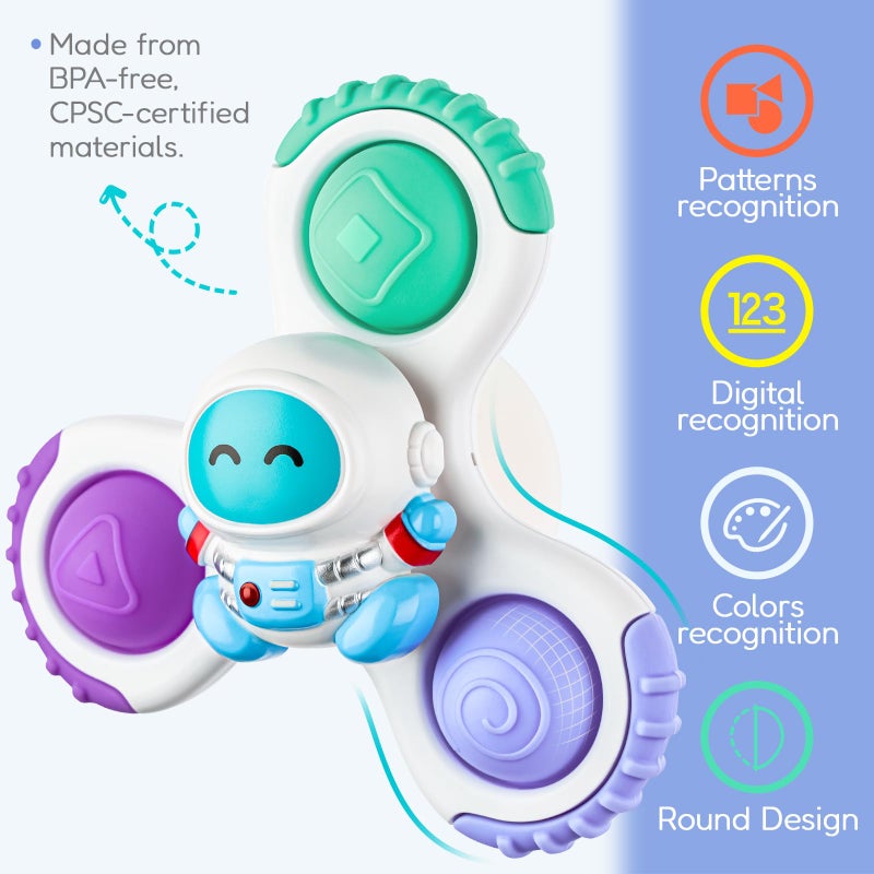 ALASOU 3PCS Pop Suction Cup Spinner Sensory Airplane Travel Toys for 1 Year Old Boy Girl Infant Toddlers|Novelty Spinning Tops 12 18 Months|1 2 Year Old Boy Birthday Gift|Baby Bath Toy Kids Ages 1-3 - Image 3