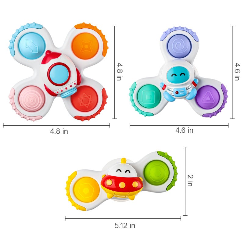 ALASOU 3PCS Pop Suction Cup Spinner Sensory Airplane Travel Toys for 1 Year Old Boy Girl Infant Toddlers|Novelty Spinning Tops 12 18 Months|1 2 Year Old Boy Birthday Gift|Baby Bath Toy Kids Ages 1-3 - Image 2