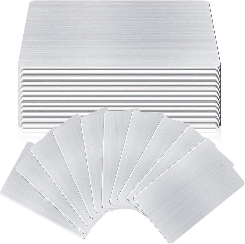 AOKLIT 50 pcs 304 Stainless Steel Metal Business Cards Blanks, 3.4 x 2.1 Inch Thickness 0.8 mm Sublimation Metal Card Laser Engraving Steel Plates for Business House Customer DIY Gift - Image 1