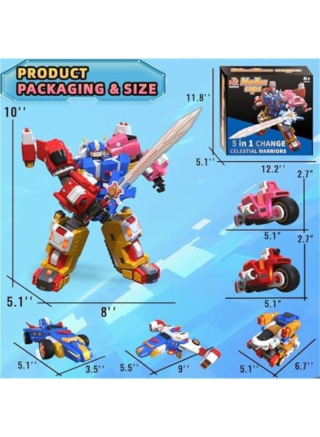 5 in 1 Transforming Toys Car Robot Toys for Kids, 10 inches Transformed Action Figure Assembly Kit Toys Include Go Kart Motorcycle Warplane Tank- STEM Educational Toy Vehicles Set for Boys Girls Age - Image 4