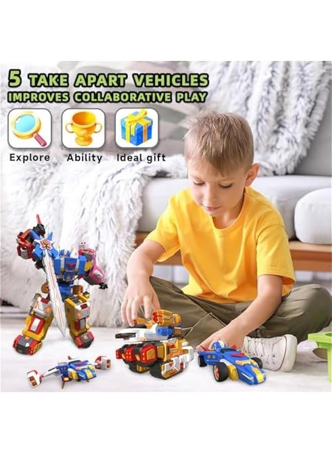 5 in 1 Transforming Toys Car Robot Toys for Kids, 10 inches Transformed Action Figure Assembly Kit Toys Include Go Kart Motorcycle Warplane Tank- STEM Educational Toy Vehicles Set for Boys Girls Age - Image 5