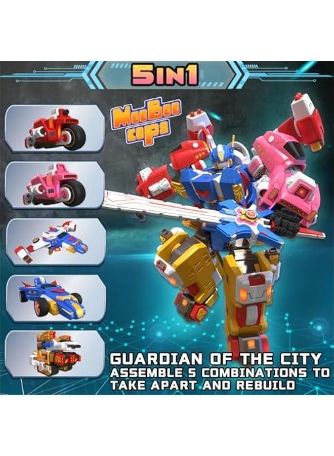 5 in 1 Transforming Toys Car Robot Toys for Kids, 10 inches Transformed Action Figure Assembly Kit Toys Include Go Kart Motorcycle Warplane Tank- STEM Educational Toy Vehicles Set for Boys Girls Age - Image 2