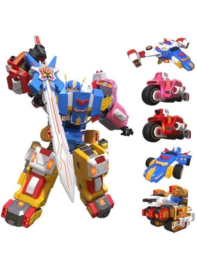 5 in 1 Transforming Toys Car Robot Toys for Kids, 10 inches Transformed Action Figure Assembly Kit Toys Include Go Kart Motorcycle Warplane Tank- STEM Educational Toy Vehicles Set for Boys Girls Age - Image 1
