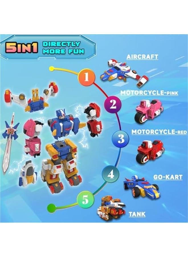 5 in 1 Transforming Toys Car Robot Toys for Kids, 10 inches Transformed Action Figure Assembly Kit Toys Include Go Kart Motorcycle Warplane Tank- STEM Educational Toy Vehicles Set for Boys Girls Age - Image 3