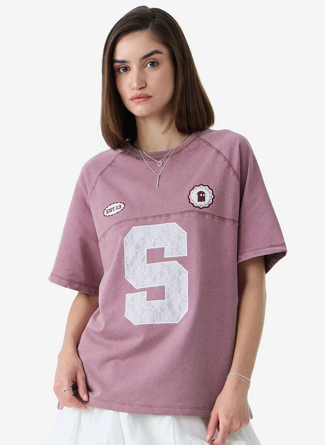 ذا سوليد ستور The Souled Store Women's Oversized Fit Printed Pink T-Shirt