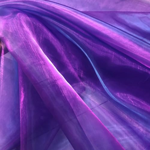 YYCRAFT Two Tone Sheer Organza Fabric by the Yard for Curtain Weddings Decor 2 Yards Iridescent Purple - Image 1