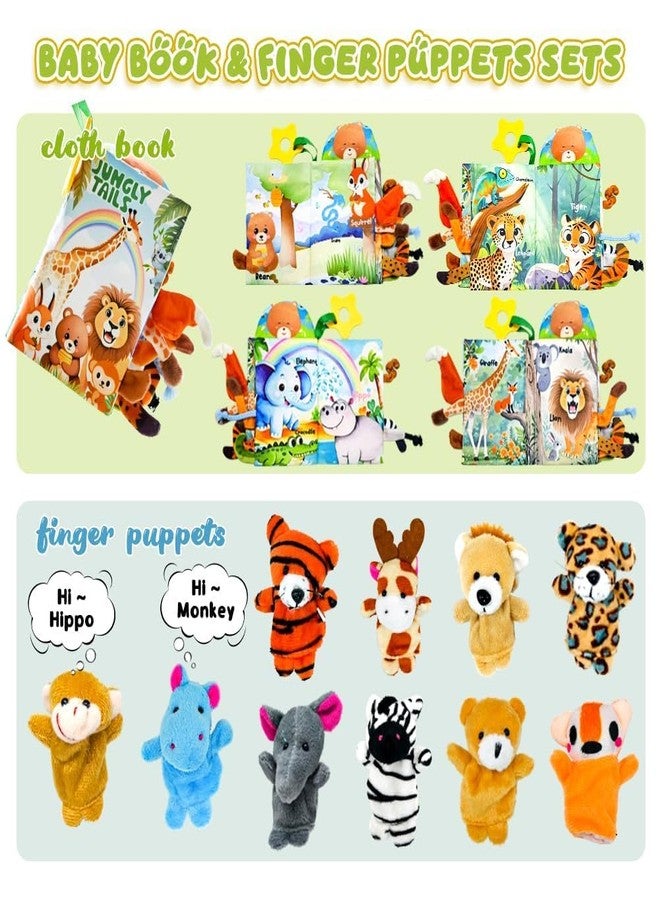 Kimicare Baby Toys 0-6 Month, Crinkle Books for Babies, Jungle Tails Soft Baby Cloth Books 6 to 12 Months with 10 Pcs Jungle Animal Finger Puppets, Infant Tummy Time Sensory Toys, Newborn Gifts for Boys Girls - Image 3