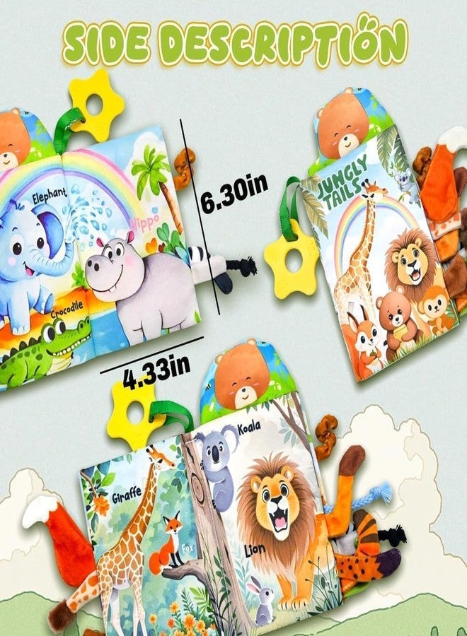 Kimicare Baby Toys 0-6 Month, Crinkle Books for Babies, Jungle Tails Soft Baby Cloth Books 6 to 12 Months with 10 Pcs Jungle Animal Finger Puppets, Infant Tummy Time Sensory Toys, Newborn Gifts for Boys Girls - Image 2