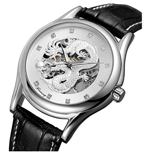 MASTOP Watches Mens Luxury Leather Men Automatic Mechanical Watch Dragon Collection Gold Skeleton Wrist Watch (Black Silver) - Image 2