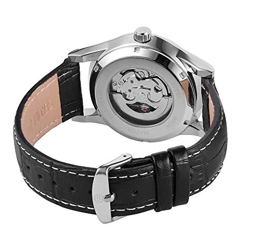 MASTOP Watches Mens Luxury Leather Men Automatic Mechanical Watch Dragon Collection Gold Skeleton Wrist Watch (Black Silver) - Image 5