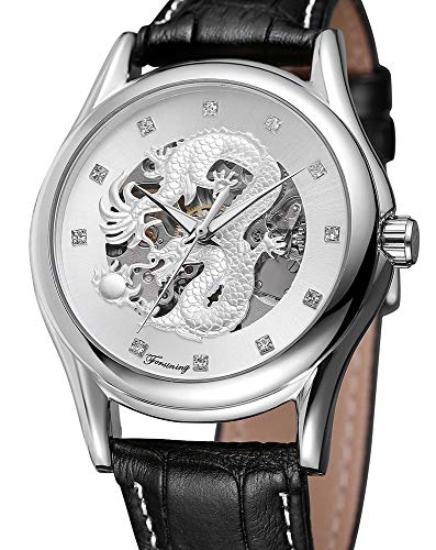 MASTOP Watches Mens Luxury Leather Men Automatic Mechanical Watch Dragon Collection Gold Skeleton Wrist Watch (Black Silver) - Image 3